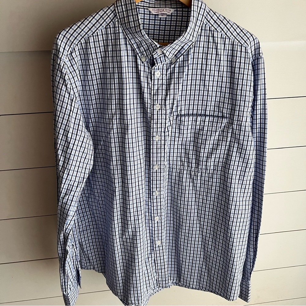 Clothing Arts Men’s Light Blue Navy White Checkered Shirt Pick Pocket Proof XL